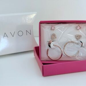Avon Rose gold tone Hoops & Earring Set